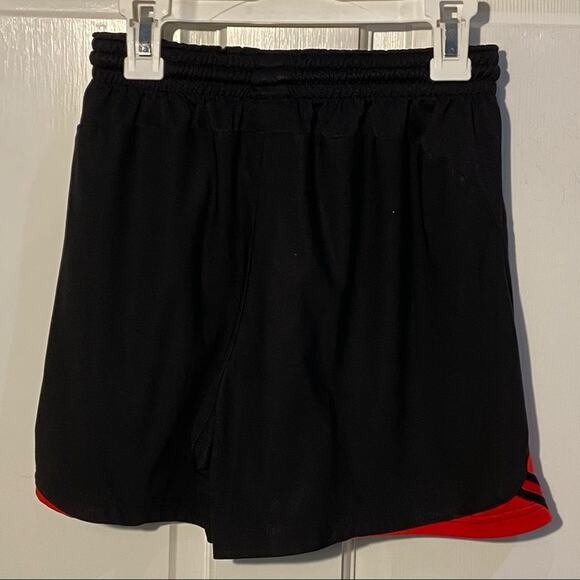 Nike Gym Shorts black with red side swoosh M 10-12 - Picture 1 of 5